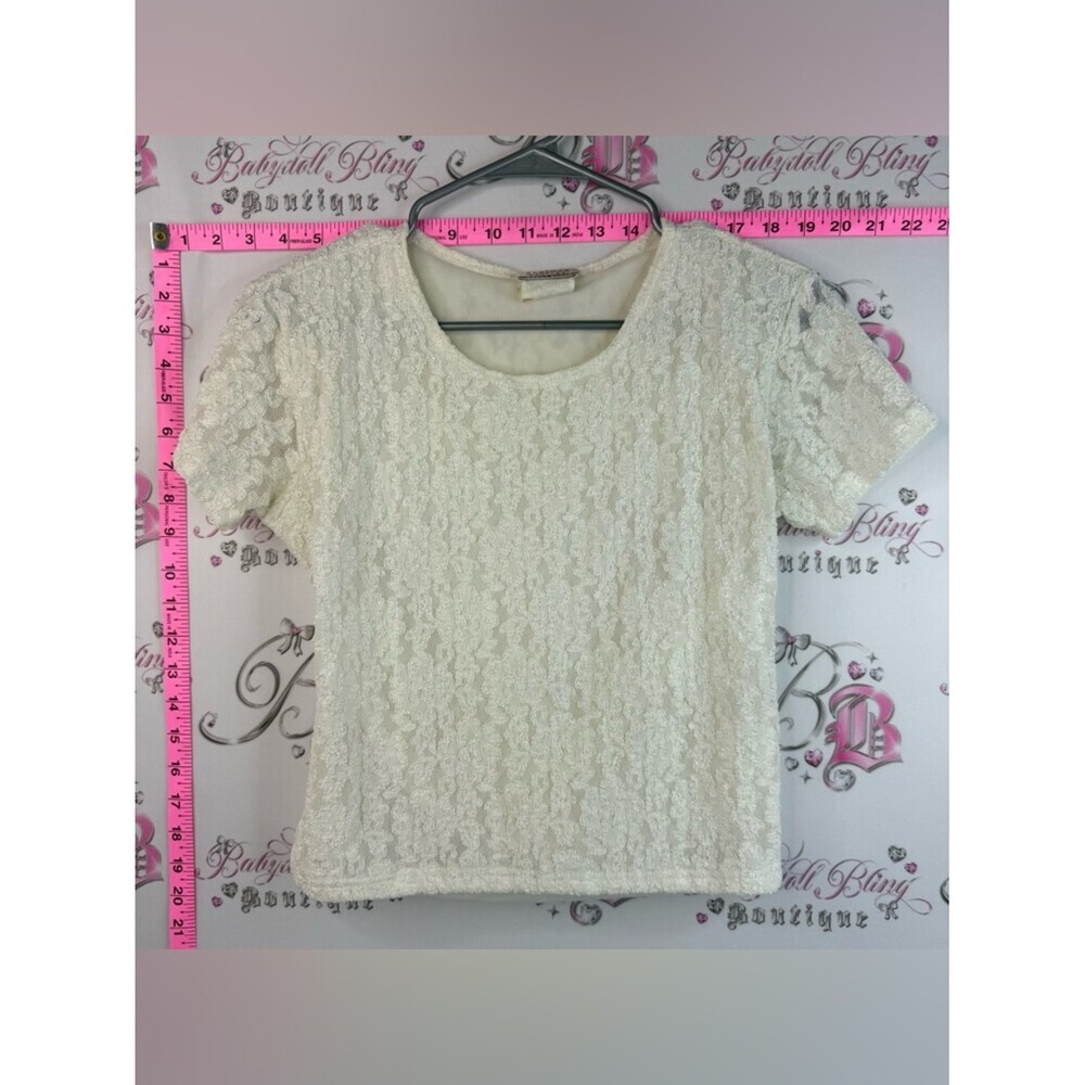 Jeremy Scott T-shirt, lace vintage Lace Overlay Short Sleeve Top - White